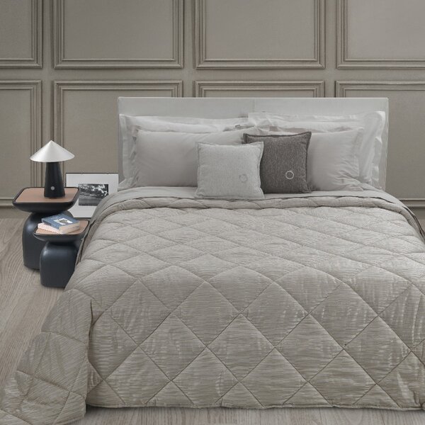 Copriletto Trapuntato In Raso Jacquard Tract Matrimoniale - 270X260 Trussardi Geometrico Sabbia Caleffi