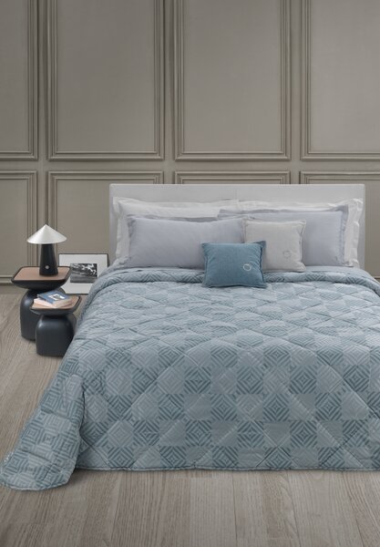 Copriletto Trapuntato In Raso Jacquard Rombhus Matrimoniale - 270X260 Trussardi Geometrico Avio Caleffi