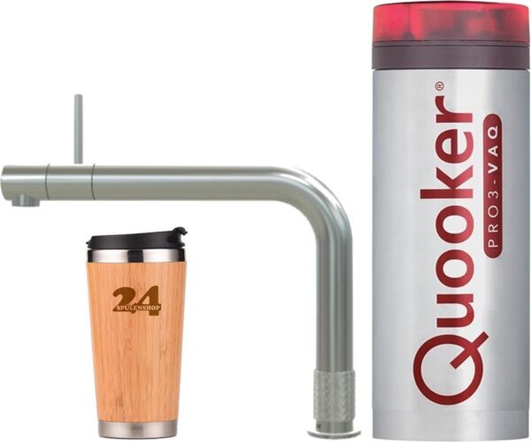 "Miscelatore per lavello QUOOKER FRONT VAQ PRO3 in acciaio inox e 100°C (3FRONTRVS)" (2 posizioni) con funzione di acqua bollente a 100°C *Inclusa tazza termica