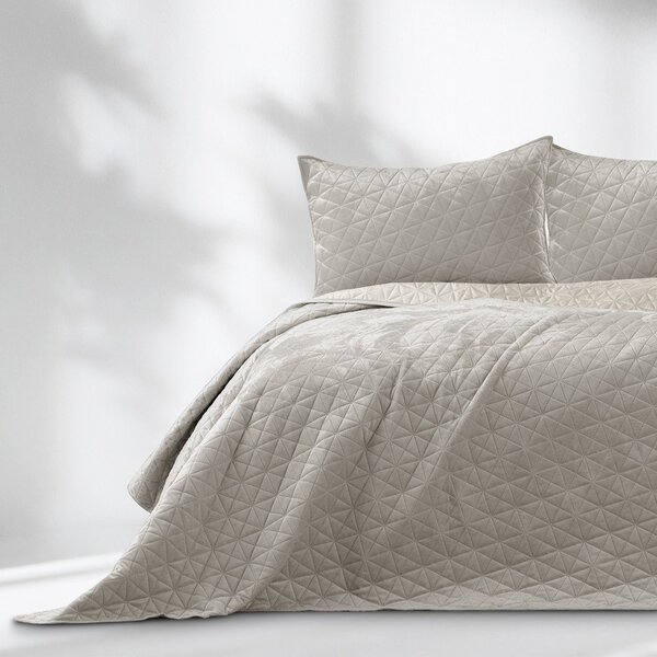 Copriletto greige in velluto con rivestimento trapuntato 170x210 cm Laila – Restilo
