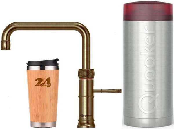 "QUOOKER CLASSIC FUSION Square COMBI B Rubinetto in ottone patinato e 100°C (22CFSPTN) Miscelatore per lavello con funzione di acqua bollente a 100°C Incl. tazza termica