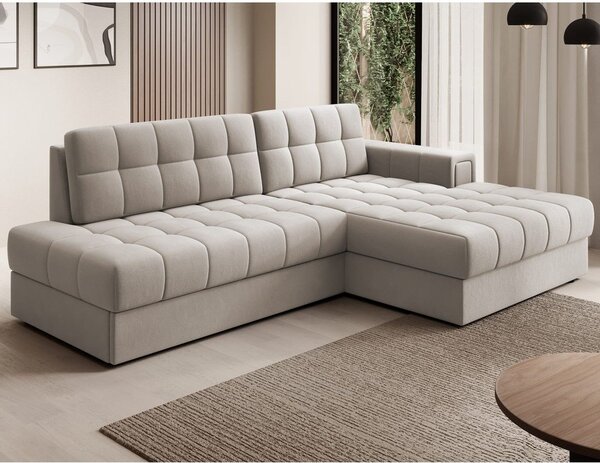 Divano angolare beige allungabile (con penisola a destra/con chaise lounge) con rivestimento in velluto Blezalt – ELTAP
