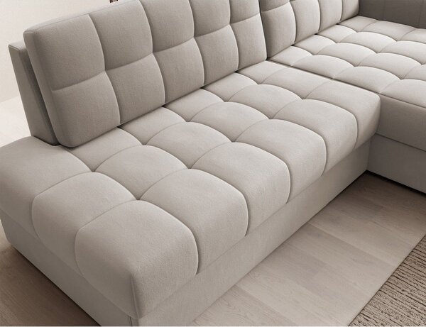 Divano angolare beige allungabile (con penisola a destra/con chaise lounge) con rivestimento in velluto Blezalt – ELTAP
