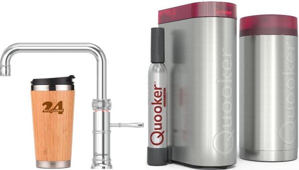 "QUOOKER CLASSIC FUSION SQUARE bocca fissa cromo COMBI+ B con CUBE2 (22+CFSCHRCUBE) Rubinetto per acqua bollente a 100°C con sistema di acqua potabile Incl. tazza termica