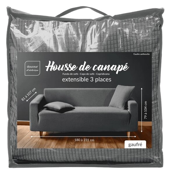 Copridivano color antracite con rivestimento elastico per divano a 3 posti Sacha – douceur d'intérieur