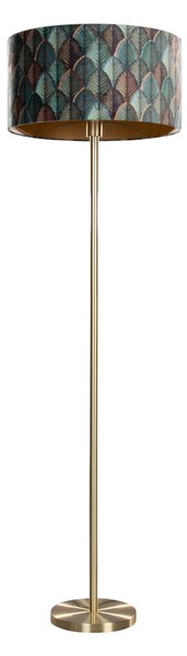 Lampada da terra in ottone con paralume in velluto, motivo a foglie e interno dorato 50/50/25 - Simplo