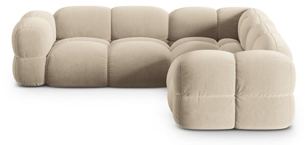Divano angolare beige con rivestimento in velluto Loretto – Cosmopolitan Design