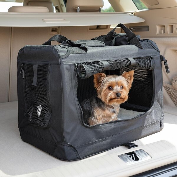 Trasportino per animali domestici belviona pieghevole, comodo e sicuro, Oxford + rete, ripiegabile per risparmiare spazio, fino a 10 kg, 50x34x36 cm, nero