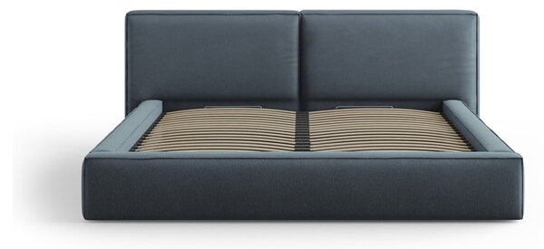 Letto matrimoniale imbottito blu scuro con contenitore e rete inclusi 200x200 cm Arendal - Cosmopolitan Design