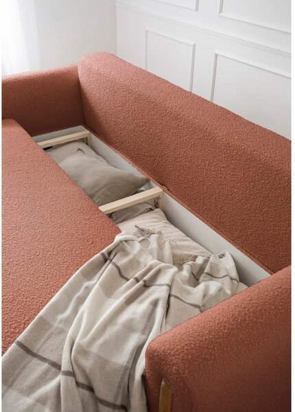Divano color terracotta allungabile/con contenitore e rivestimento in bouclé 244 cm Arcadova – ELTAP