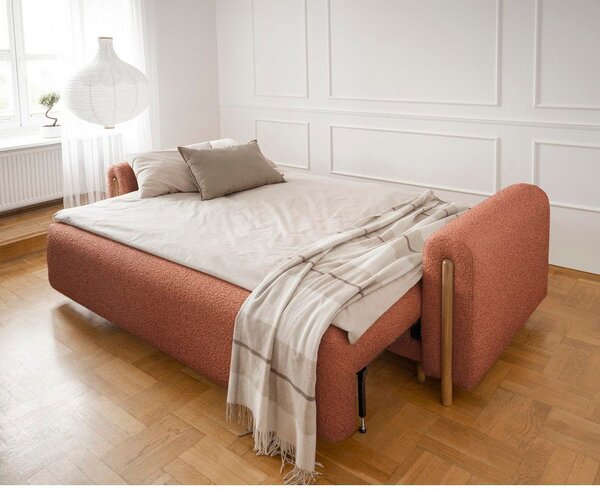 Divano color terracotta allungabile/con contenitore e rivestimento in bouclé 244 cm Arcadova – ELTAP