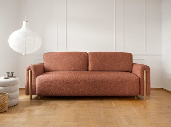 Divano color terracotta allungabile/con contenitore e rivestimento in bouclé 244 cm Arcadova – ELTAP