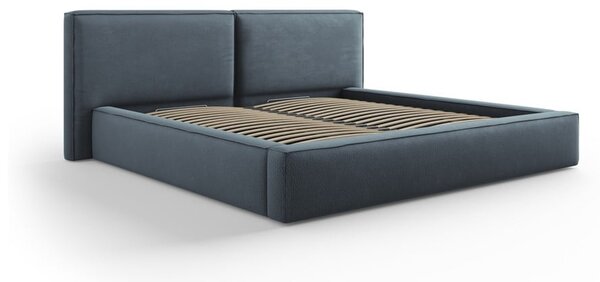 Letto matrimoniale imbottito blu scuro con contenitore e rete inclusi 200x200 cm Arendal - Cosmopolitan Design