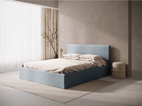 Letto matrimoniale imbottito azzurro con contenitore/senza testiera con rete inclusa 160x200 cm Susan – Micadoni
