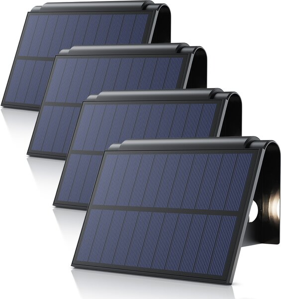 Lampada solare a LED BEARWARE, lampada solare da esterno, lampada solare da esterno, applique solare, set da 4 pezzi, 2 modalità, 2 livelli di luminosità, bianco caldo 3000K, IP54, batteria da 1800 mAh