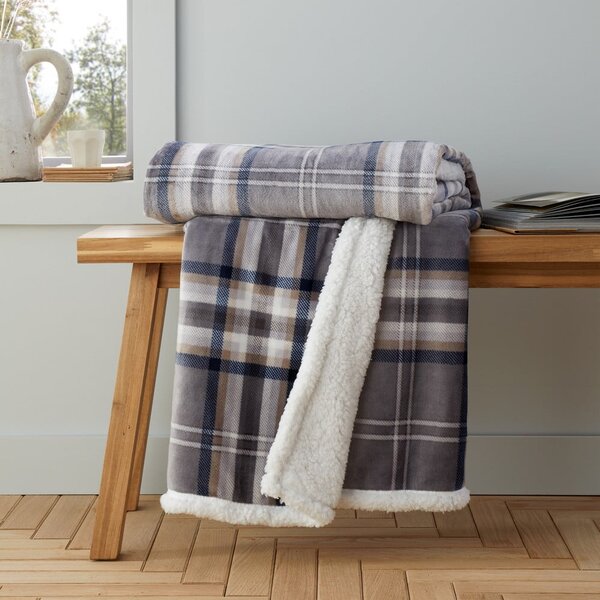 Coperta grigia in sherpa 130x170 cm Kelso Check – Catherine Lansfield