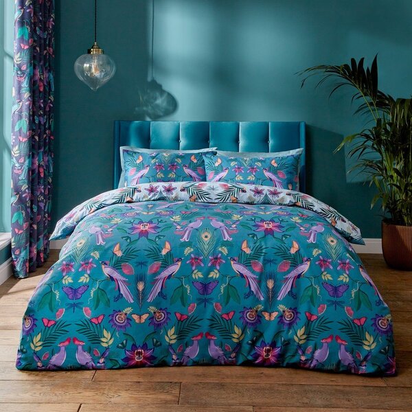 Set copripiumino e federa blu per letto matrimoniale 200x200 cm Mya Tropical Floral – Catherine Lansfield