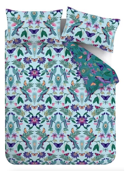 Set copripiumino e federa blu per letto matrimoniale 200x200 cm Mya Tropical Floral – Catherine Lansfield