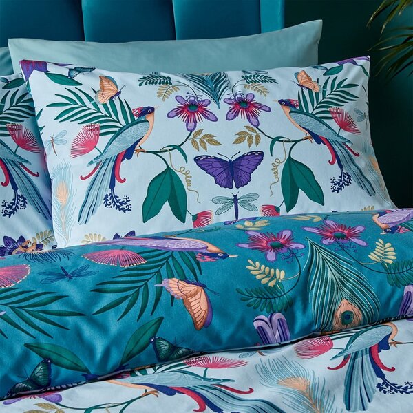 Set copripiumino e federa blu per letto matrimoniale 200x200 cm Mya Tropical Floral – Catherine Lansfield