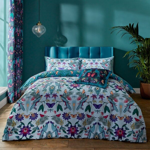 Set copripiumino e federa blu per letto matrimoniale 200x200 cm Mya Tropical Floral – Catherine Lansfield
