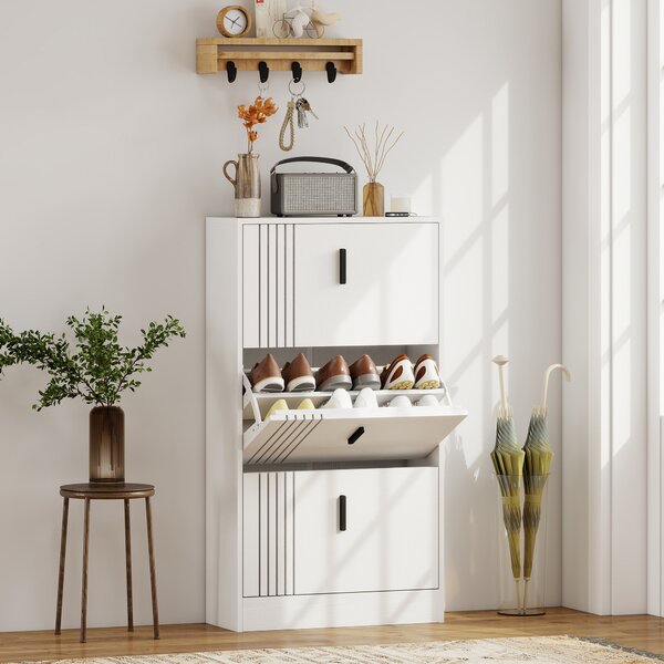 HOMCOM Scarpiera a 3 ante per 18 paia in legno 63 x 24 x 117 cm Bianco | Aosom Italy