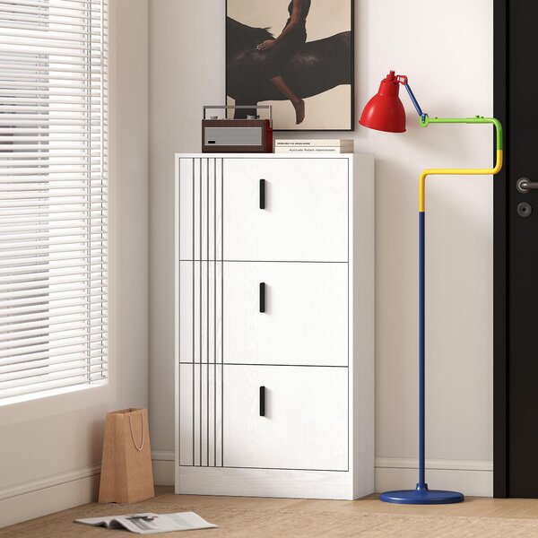 HOMCOM Scarpiera a 3 ante per 18 paia in legno 63 x 24 x 117 cm Bianco | Aosom Italy