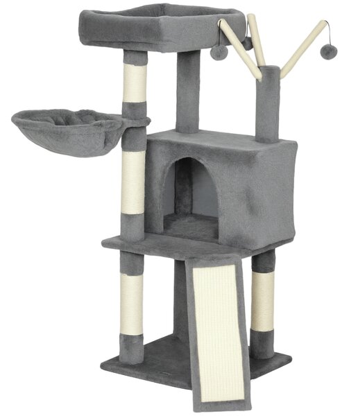 PawHut Albero tiragraffi per gatti con tappetino in sisal, piattaforma, tana e amaca, 40,5 x 40,5 x 103 cm, Grigio | Aosom Italy