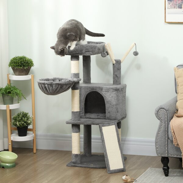 PawHut Albero tiragraffi per gatti con tappetino in sisal, piattaforma, tana e amaca, 40,5 x 40,5 x 103 cm, Grigio | Aosom Italy
