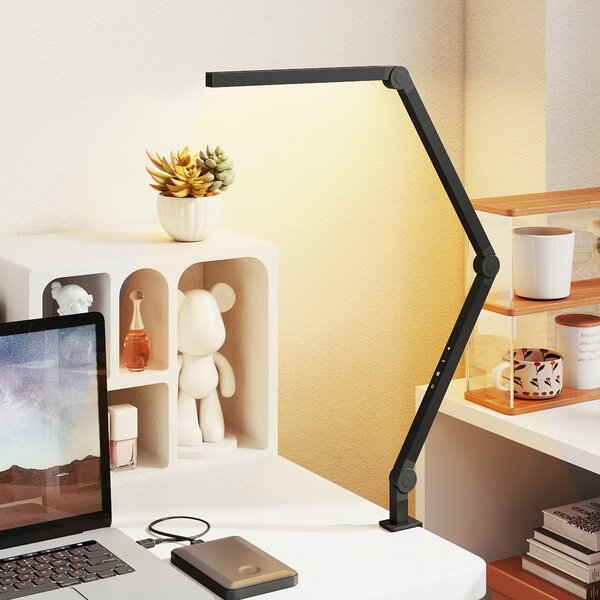 Lampada da Scrivania LED Dimmerabile con Morsetto e Braccio Regolabile Nero