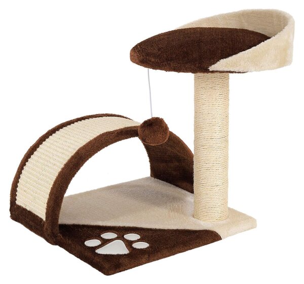 Tiragraffi compatto lionto, piccolo tiragraffi con pallina, arco tiragraffi e piattaforma di osservazione, salvaspazio, altezza 43 cm, marrone/beige