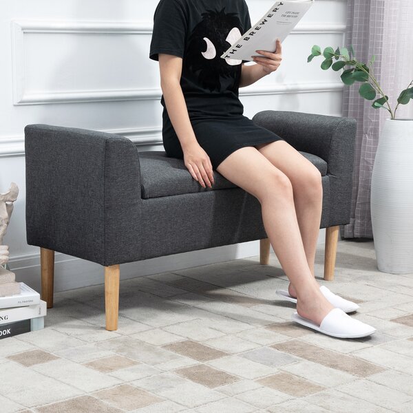 HOMCOM Panca Imbottita con Contenitore, Gambe in Legno, Portata fino a 130 kg, per Soggiorno, Camera e Ingresso, Effetto Lino, 116x44x58 cm, Grigio Scuro | Aosom Italy