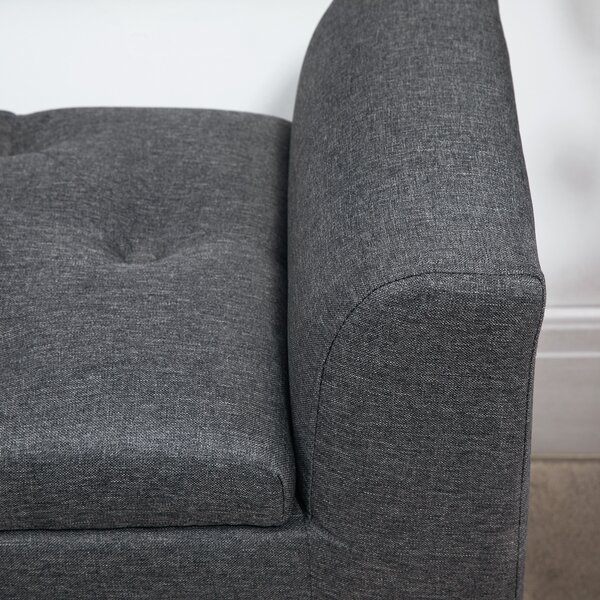 HOMCOM Panca Imbottita con Contenitore, Gambe in Legno, Portata fino a 130 kg, per Soggiorno, Camera e Ingresso, Effetto Lino, 116x44x58 cm, Grigio Scuro | Aosom Italy
