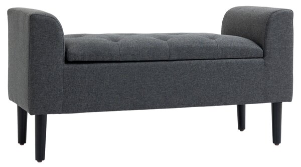 HOMCOM Panca Imbottita con Contenitore, Gambe in Legno, Portata fino a 130 kg, per Soggiorno, Camera e Ingresso, Effetto Lino, 116x44x58 cm, Grigio Scuro | Aosom Italy