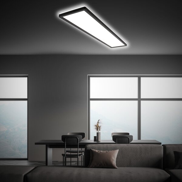 Briloner Tava LED lampada da soffitto 98 cm, piatta, retroilluminata, nera