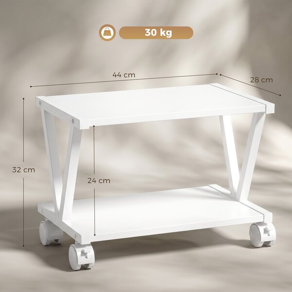 HOMCOM Supporto Stampante con 2 Ripiani e Ruote, per Ufficio e Casa, 44x28x32 cm, Bianco | Aosom Italy