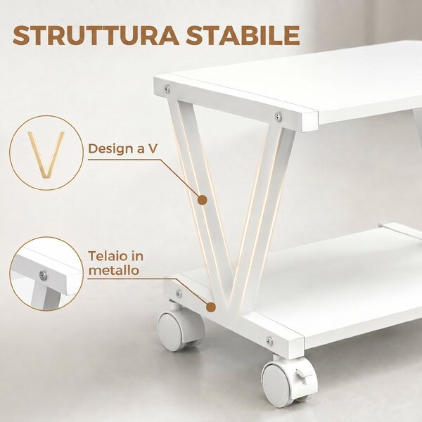 HOMCOM Supporto Stampante con 2 Ripiani e Ruote, per Ufficio e Casa, 44x28x32 cm, Bianco | Aosom Italy