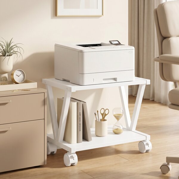 HOMCOM Supporto Stampante con 2 Ripiani e Ruote, per Ufficio e Casa, 44x28x32 cm, Bianco | Aosom Italy
