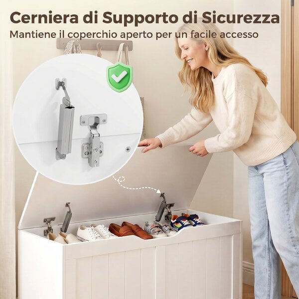 HOMCOM Panca Contenitore con Apertura a Ribalta, 80 cm, Bianco | Aosom Italy