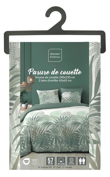 Set copripiumino e federa verde in cotone per letto matrimoniale ed esteso 240x220 cm Nymea – douceur d'intérieur