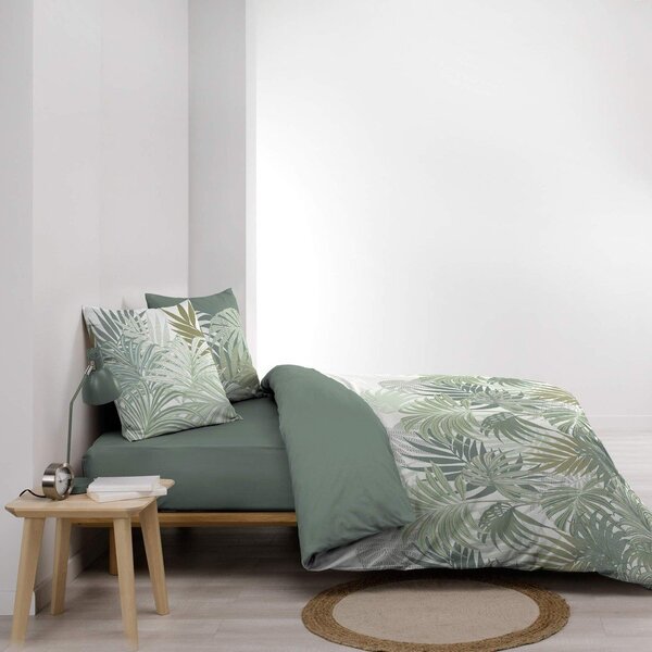 Set copripiumino e federa verde in cotone per letto matrimoniale ed esteso 240x220 cm Nymea – douceur d'intérieur