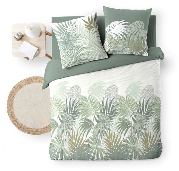 Set copripiumino e federa verde in cotone per letto matrimoniale ed esteso 240x220 cm Nymea – douceur d'intérieur