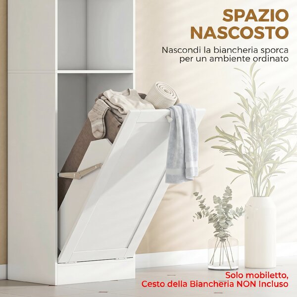 HOMCOM Mobile Alto Bagno con Cesto Ribalta, Mobiletto Salvaspazio Mensole, Bianco | Aosom Italy