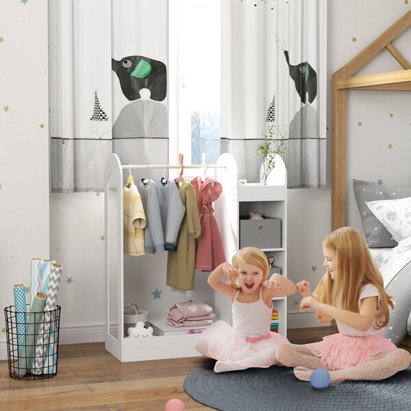 AIYAPLAY Appendiabiti per Bambini 3-8 Anni con Ripiani, 2 Scatole, Asta Appendiabiti e Specchio, Capacità 30 kg, Bianco | Aosom Italy