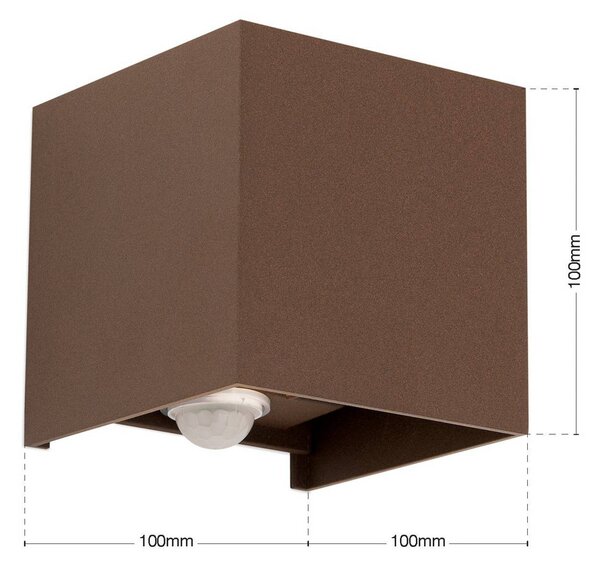 ORION Applique da esterni LED Cube-S, corten, metallo, sensore Cube-S, Marrone / Ruggine, Alluminio, Moderno