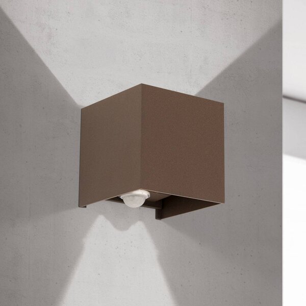 ORION Applique da esterni LED Cube-S, corten, metallo, sensore Cube-S, Marrone / Ruggine, Alluminio, Moderno