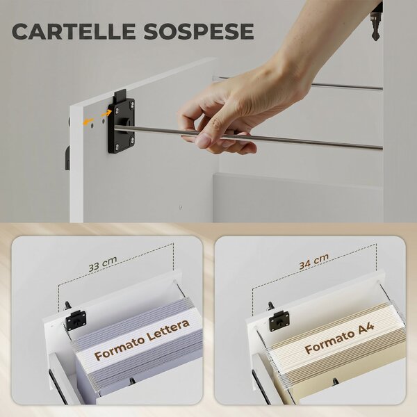 HOMCOM Schedario da Ufficio con 2 Cassetti, Ruote a Freno, Cassettiera Scrivania per Lettera/Formato A4, 40x40x54.1 cm, Bianco | Aosom Italy