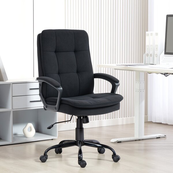 HOMCOM Sedia Ufficio Ergonomica in Tessuto Effetto Lino, Altezza Regolabile, Funzione Dondolo, Capacità 120 kg, Nero | Aosom Italy