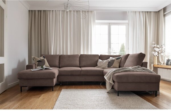 Divano letto in velluto a coste marrone (angolo destro) Lofty Lilly - Miuform