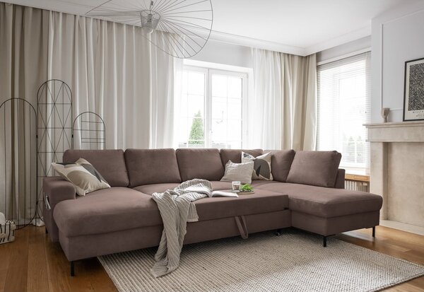 Divano letto in velluto a coste marrone (angolo destro) Lofty Lilly - Miuform