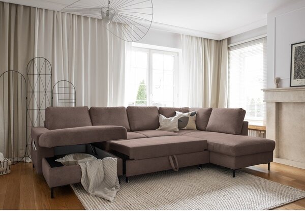 Divano letto in velluto a coste marrone (angolo destro) Lofty Lilly - Miuform